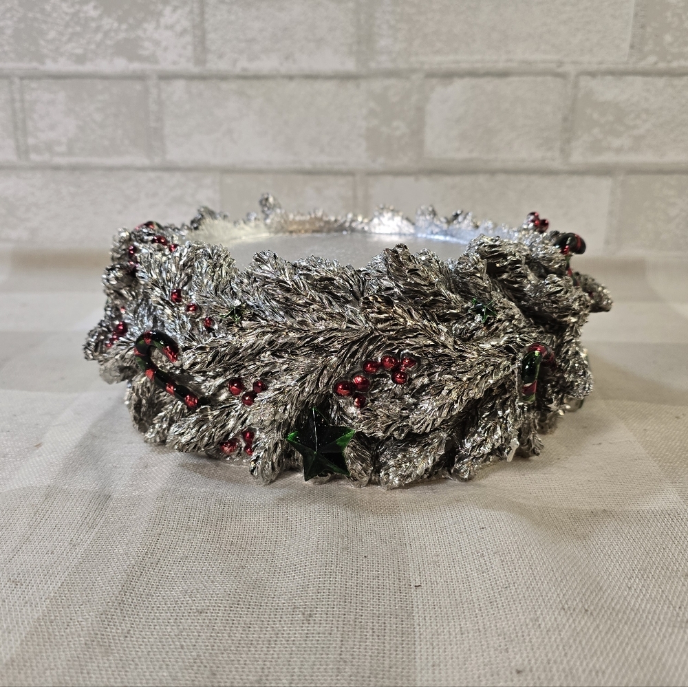 Pedestal Candle Holder Silver Pine Candy Cane Stars HomeWorx Harry Slatkin Worx